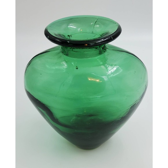 Spain Accents Vintage Teal Hand Blown Pressed Glass Heavy Vase Made